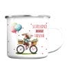 Kindertasse Emaille Becher Hase auf Fahrrad Schulkind personalisiertes Geschenk Einschulung Schulanfang Mädchen Auf dem Bild ist das Produkt: Kindertasse Emaille Becher Hase auf Fahrrad Schulkind personalisiertes Geschenk Einschulung Schulanfang Mädchen zum Preis von €18.90 abgebildet.