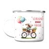 Kindertasse Emaille Becher Hase auf Fahrrad Schulkind personalisiertes Geschenk Einschulung Schulanfang Mädchen Auf dem Bild ist das Produkt: Kindertasse Emaille Becher Hase auf Fahrrad Schulkind personalisiertes Geschenk Einschulung Schulanfang Mädchen zum Preis von €18.90 abgebildet.