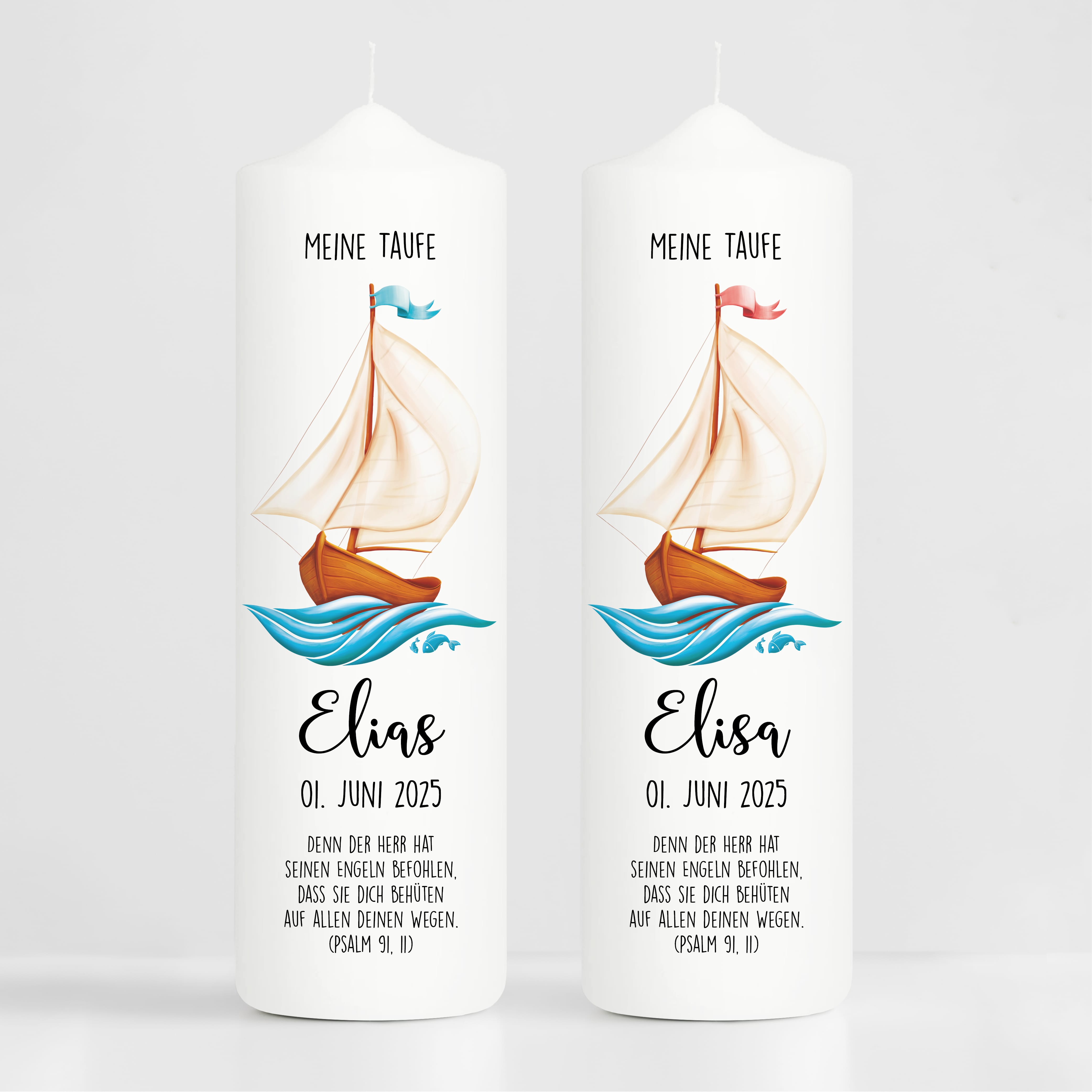 Auf dem Bild ist das Produkt: Taufkerze Segelboot Schiff Junge Mädchen Boot Name Datum Taufspruch Kerze zur Taufe Meer zum Preis von €6.4 abgebildet.