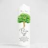 Auf dem Bild ist das Produkt: Taufkerze Junge/ Mädchen Lebensbaum Baum mit Blüten bedruckt mit Namen, Datum und auf Wunsch eigenem, vorgegebenem oder keinem Taufspruch zum Preis von €6.4 abgebildet.