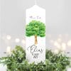 Auf dem Bild ist das Produkt: Taufkerze Junge/ Mädchen Lebensbaum Baum mit Blüten bedruckt mit Namen, Datum und auf Wunsch eigenem, vorgegebenem oder keinem Taufspruch zum Preis von €6.4 abgebildet.