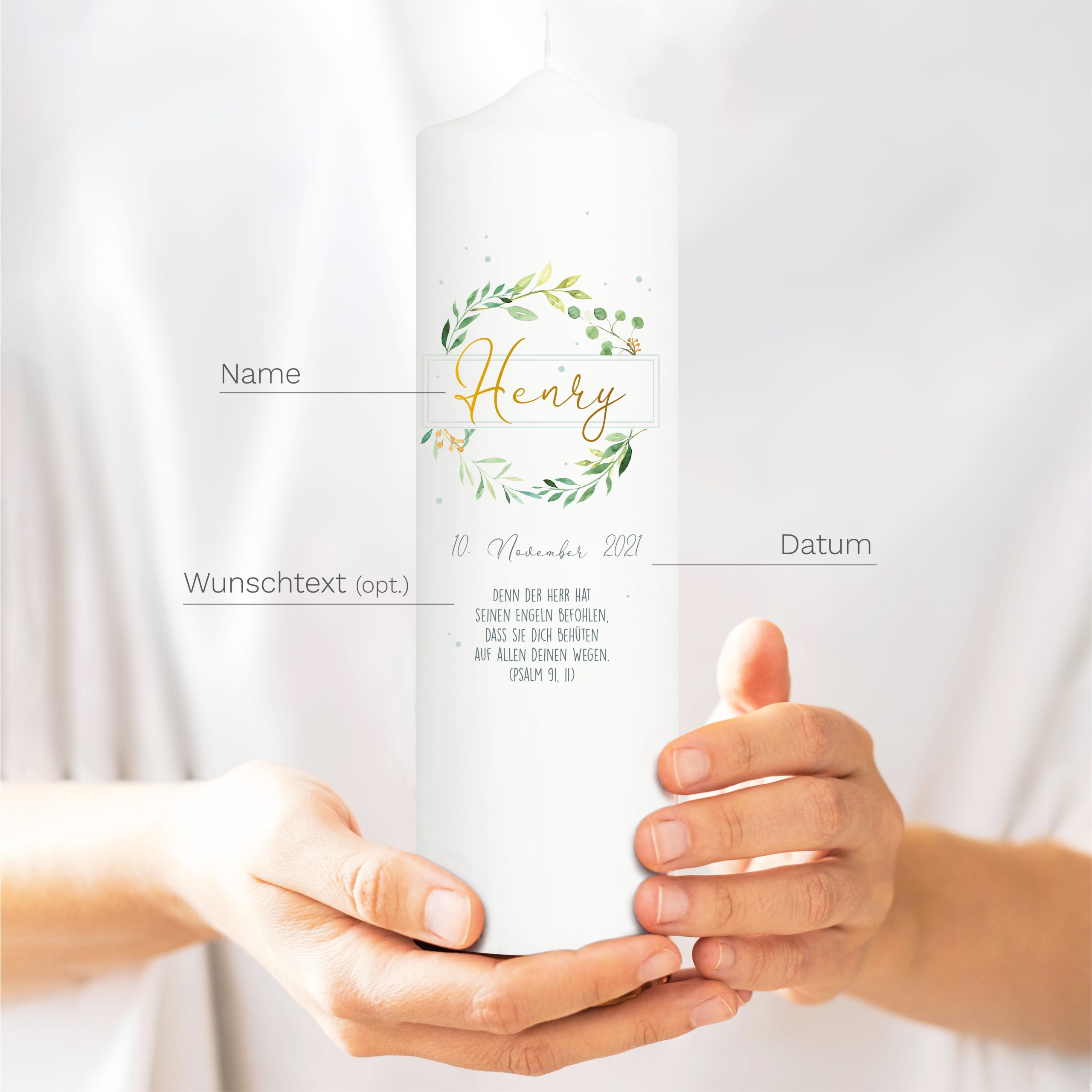 Auf dem Bild ist das Produkt: Taufkerze oder Kerze zur Geburt Junge Mädchen Arche Noah Tiere in einem Boot, pastell mit Namen, Datum und Spruch zum Preis von €6.4 abgebildet.