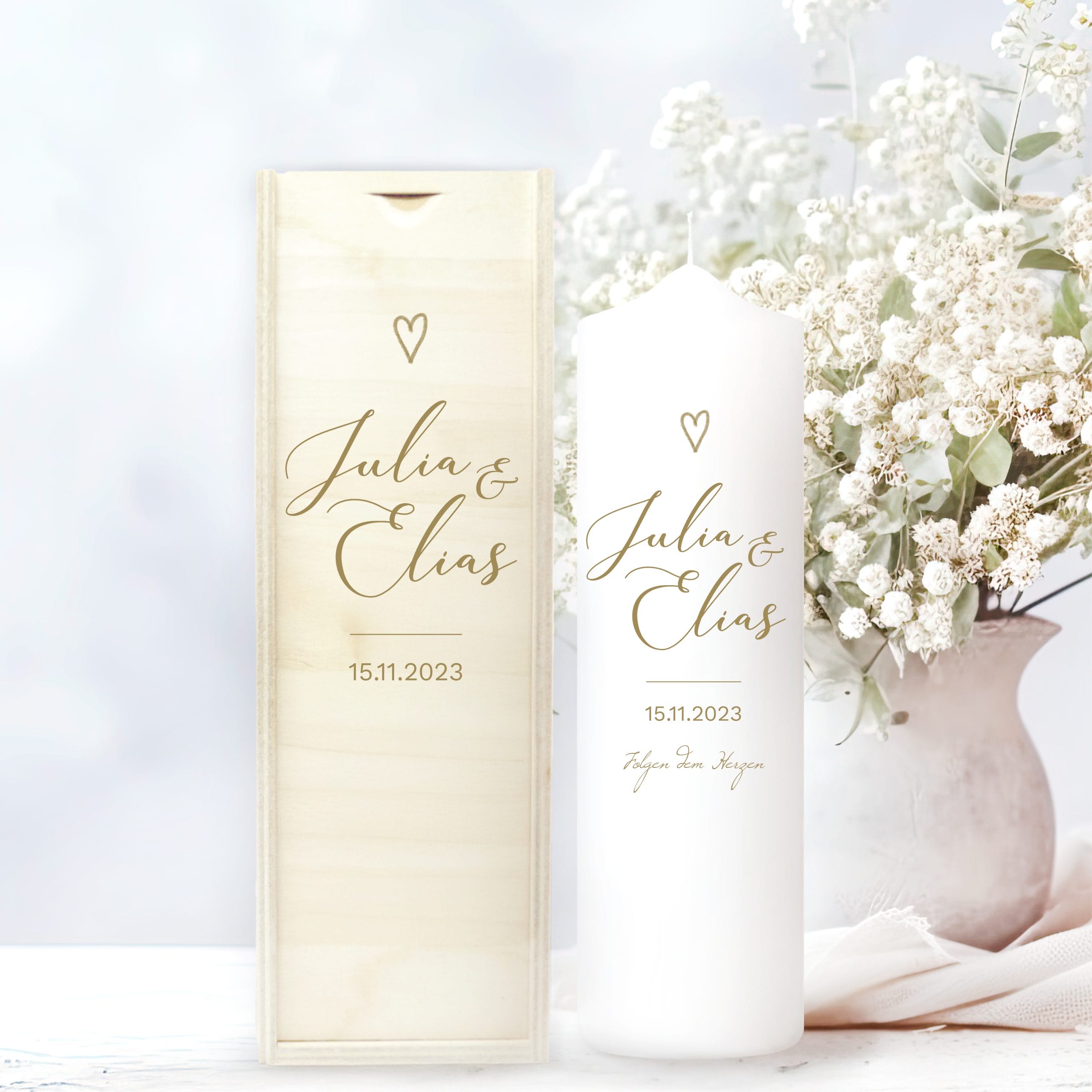 Weiße Hochzeitskerze Herz personalisiert Hochzeitsgeschenk Wunschtext Valentinstagsgeschenk Hochzeit Jubiläum