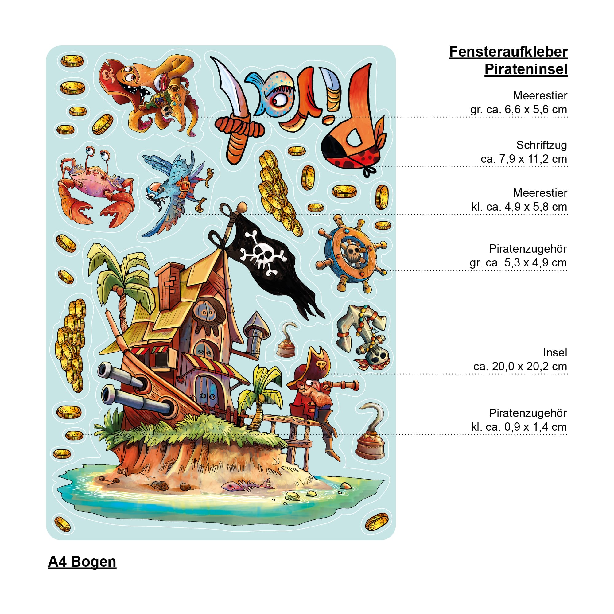 Auf dem Bild ist das Produkt: Fensteraufkleber Kinderzimmer Piratenschiff wiederverwendbare Fensterdekoration Fensterbild Pirat Pirateninsel zum Preis von €13.90 abgebildet.