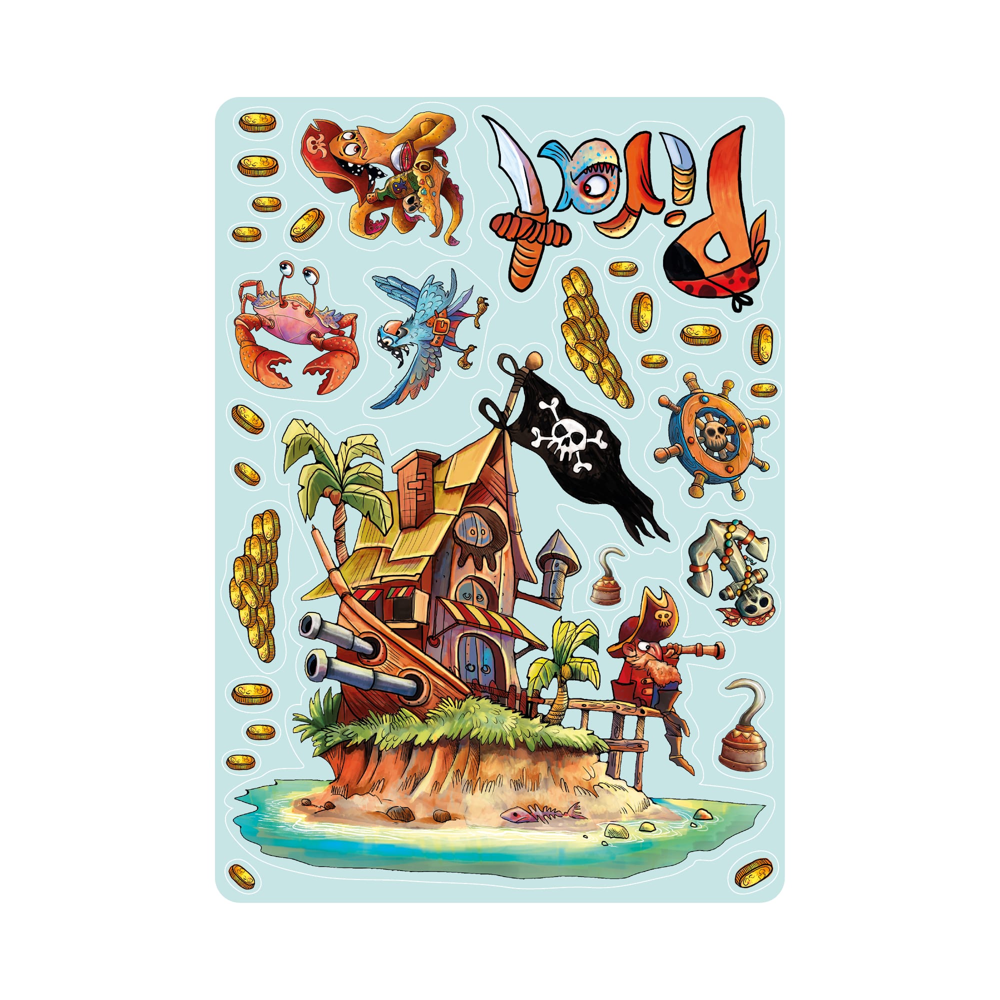 Auf dem Bild ist das Produkt: Fensteraufkleber Kinderzimmer Piratenschiff wiederverwendbare Fensterdekoration Fensterbild Pirat Pirateninsel zum Preis von €13.90 abgebildet.