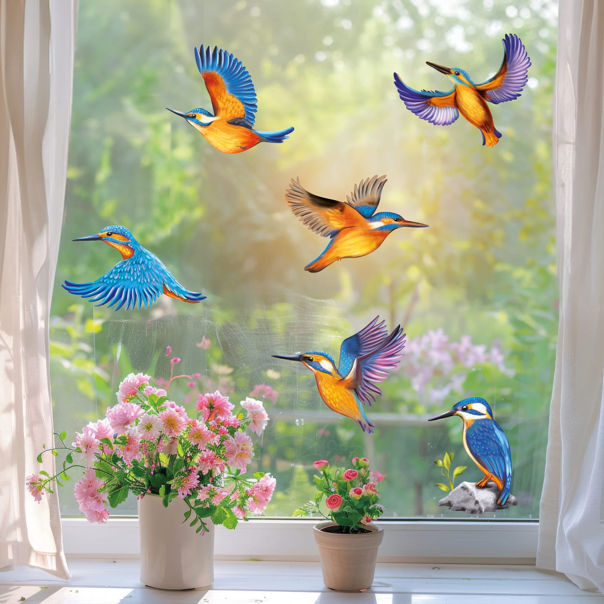 Frühling Fensterbild Vogel Eisvögel Vogelset bunt farbig wiederverwendbare Fensteraufkleber Kinderzimmer Baby Kind