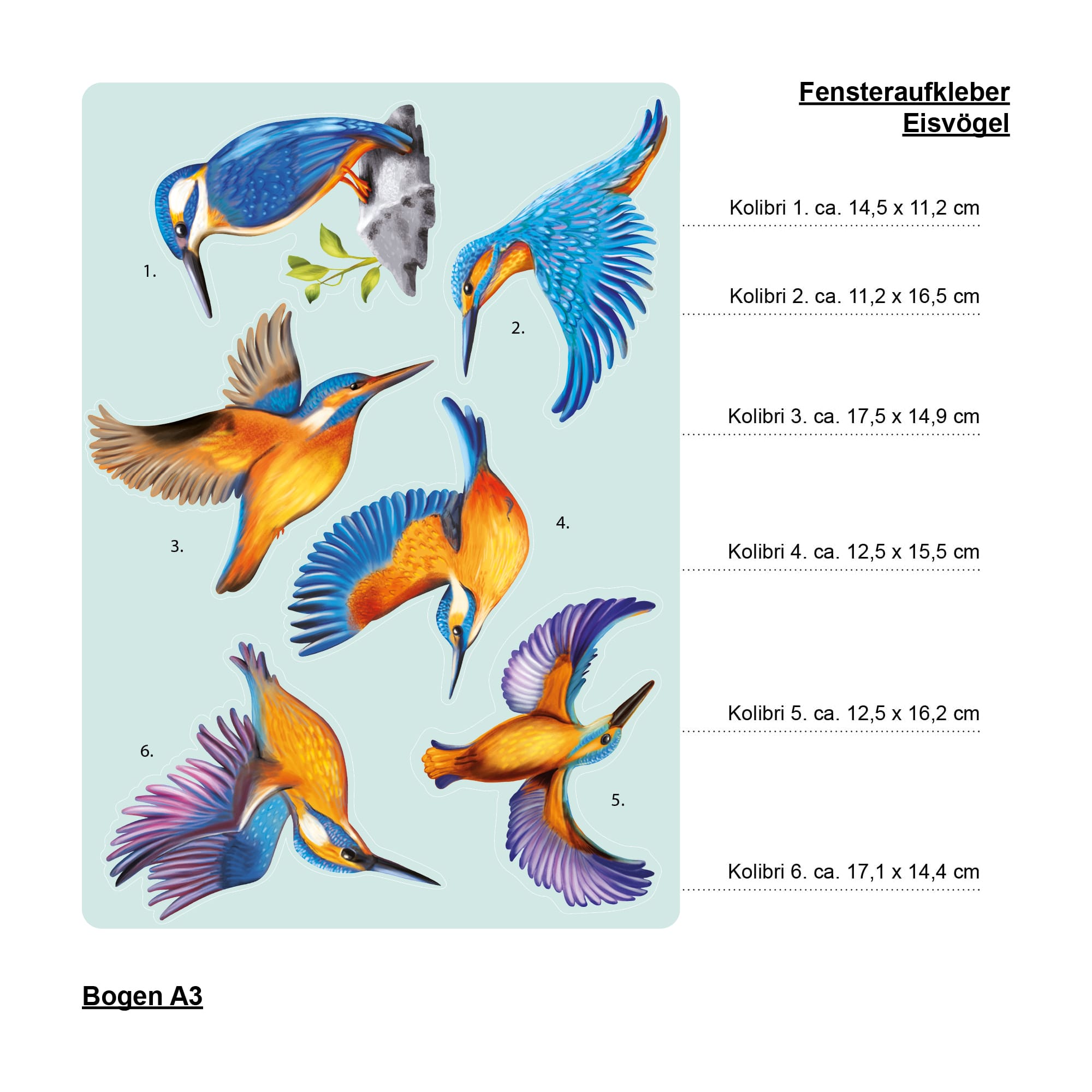Auf dem Bild ist das Produkt: Frühling Fensterbild Vogel Eisvögel Vogelset bunt farbig wiederverwendbare Fensteraufkleber Kinderzimmer Baby Kind zum Preis von €13.90 abgebildet.