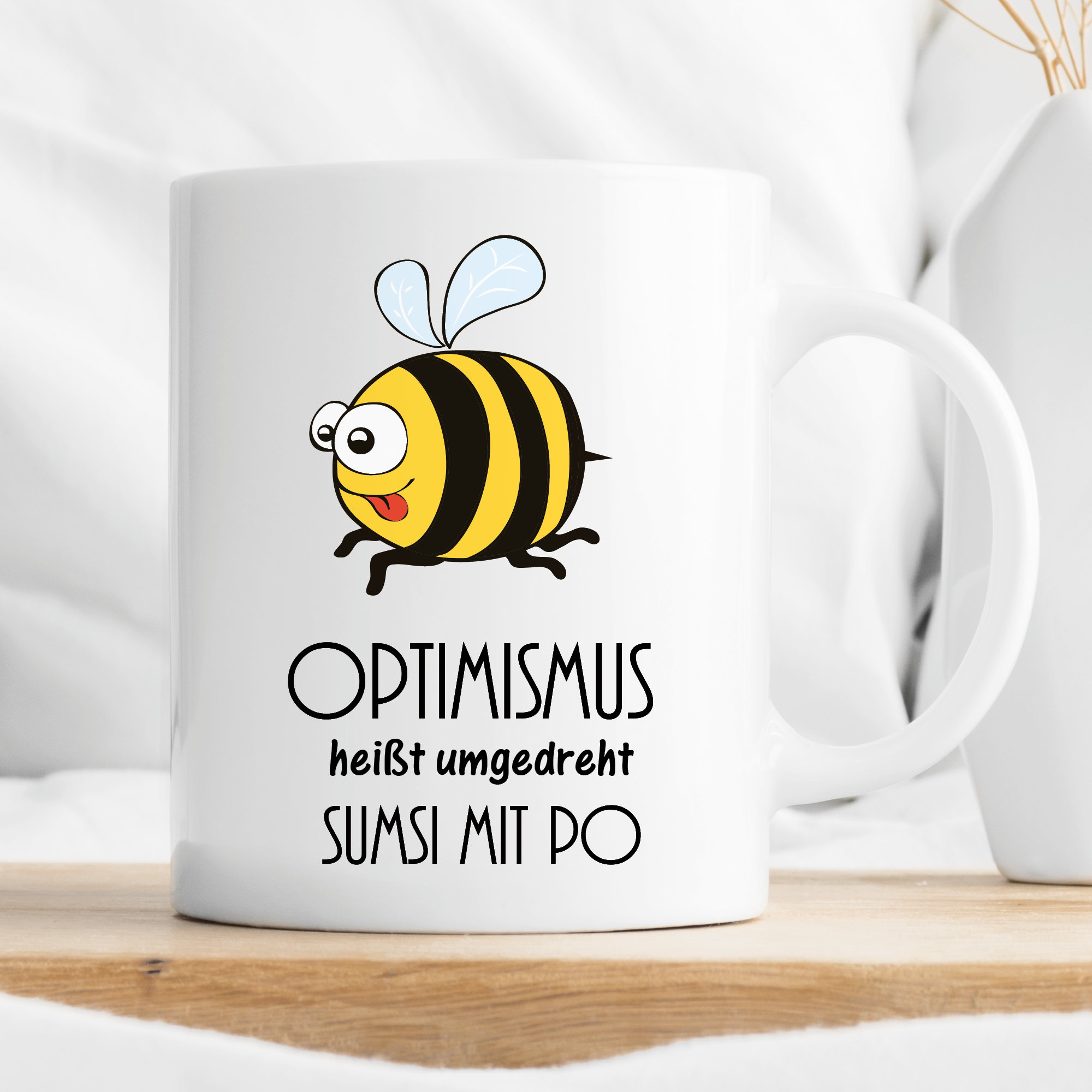 Bedruckte Kaffeetasse Optimismus Sumsi mit Po spülmaschinenfest Biene Tasse Becher