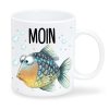 Bedruckte Keramik Tasse Fisch Moin maritim Geschenk Geburtstag 330 ml weiß Auf dem Bild ist das Produkt: Bedruckte Keramik Tasse Fisch Moin maritim Geschenk Geburtstag 330 ml weiß zum Preis von €15.90 abgebildet.