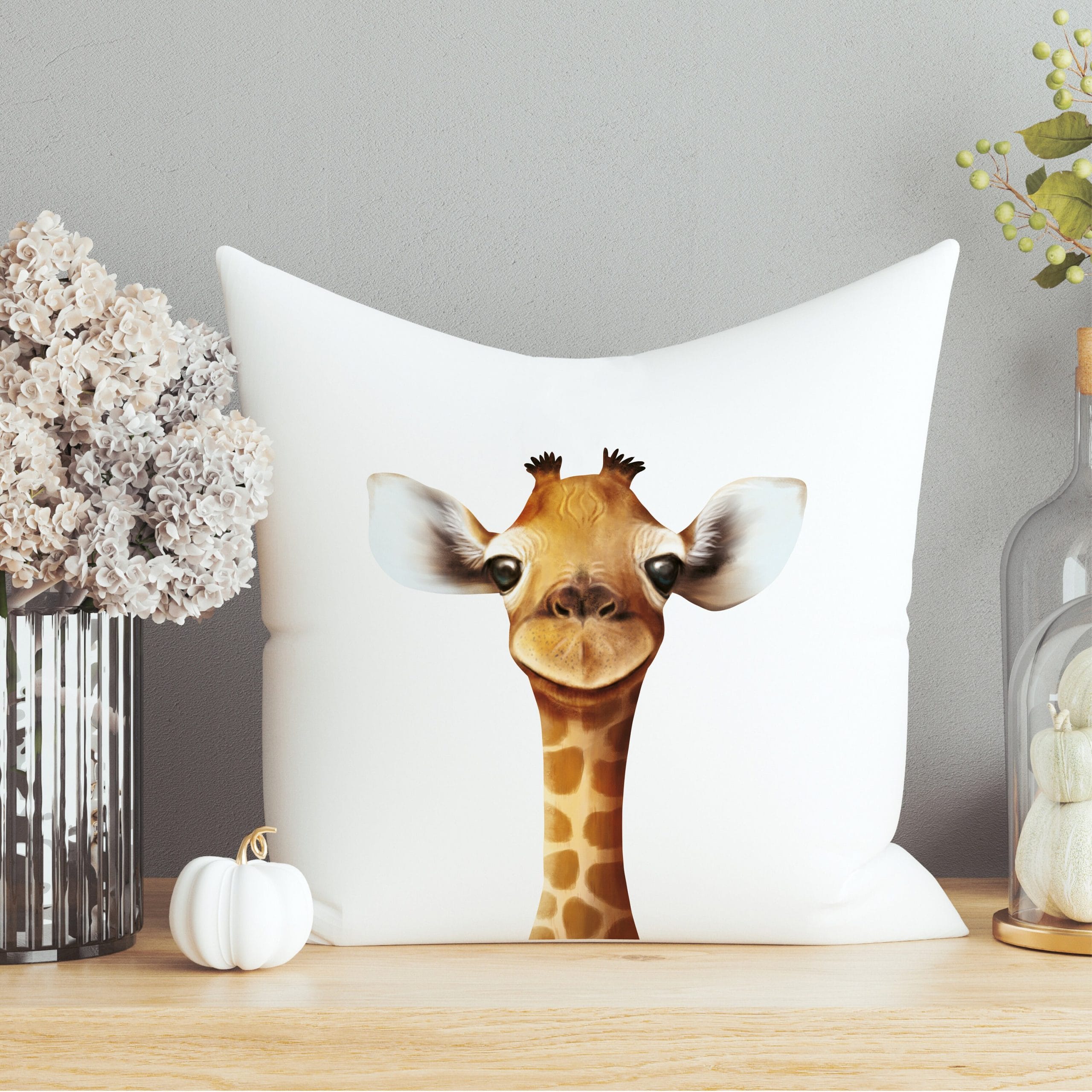 Bedrucktes Kissen mit Aufdruck Giraffe, Geschenk