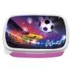 Auf dem Bild ist das Produkt: Brotdose Fußball Fußballer personalisiert mit Wunschnamen Schule Geschenk Geburtstag Einschulungsgeschenk zum Preis von €19.9 abgebildet.