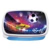 Auf dem Bild ist das Produkt: Brotdose Fußball Fußballer personalisiert mit Wunschnamen Schule Geschenk Geburtstag Einschulungsgeschenk zum Preis von €19.9 abgebildet.