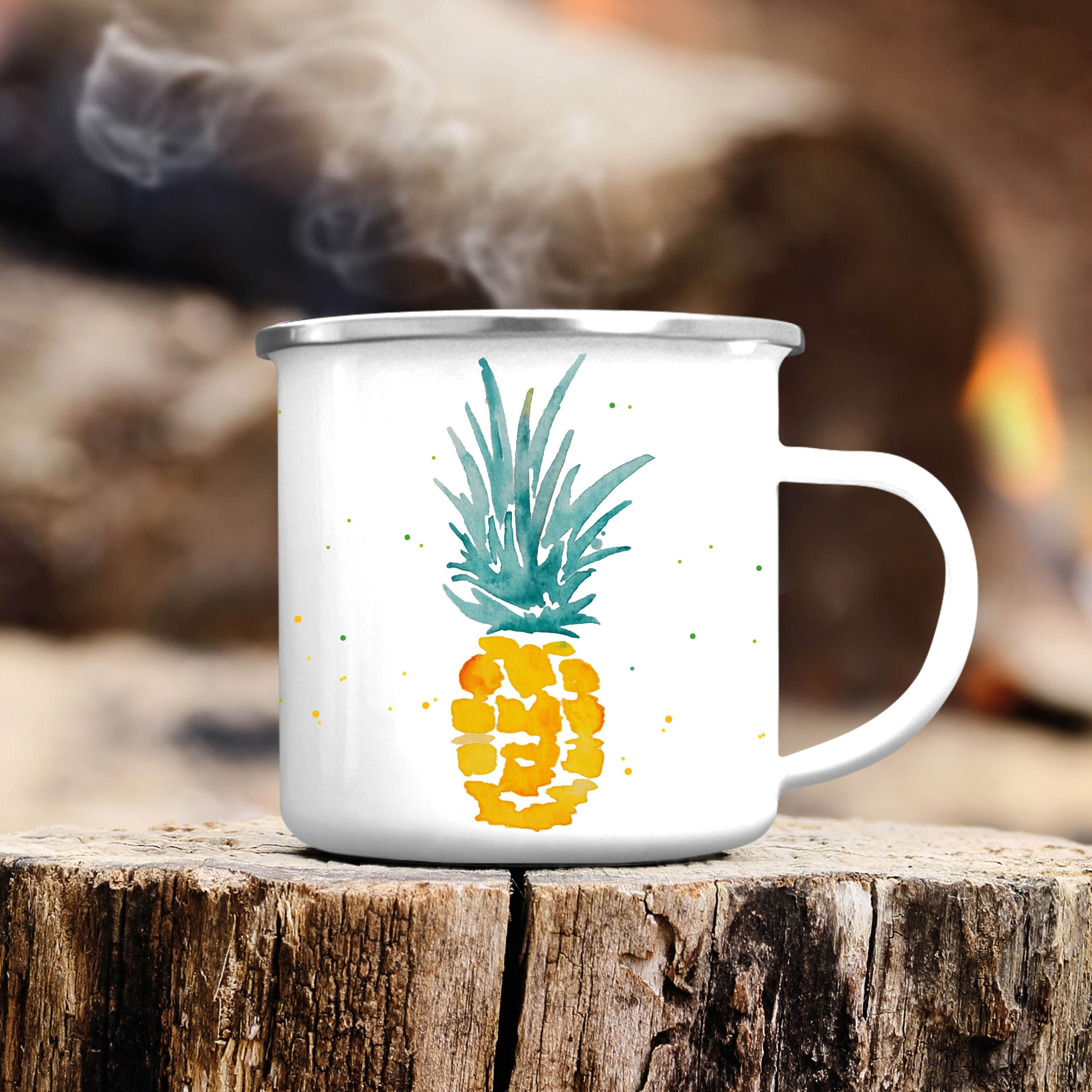 Campingbecher Ananas Punkte Emaille Outdoor Geschirr Geschenk Geburtstag Camper 300 ml