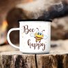 Campingbecher Bee Happy Biene Punkte Emaille, Geschenk Geburtstag Auf dem Bild ist das Produkt: Campingbecher Bee Happy Biene Punkte Emaille, Geschenk Geburtstag zum Preis von €18.90 abgebildet.