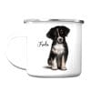 Auf dem Bild ist das Produkt: Campingbecher Emaille Hund Australian Shepherd mit Wunschname Emaille Tasse personalisiertes Geschenk zum Preis von €18.9 abgebildet.