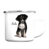 Auf dem Bild ist das Produkt: Campingbecher Emaille Hund Australian Shepherd mit Wunschname Emaille Tasse personalisiertes Geschenk zum Preis von €18.9 abgebildet.