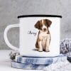 Auf dem Bild ist das Produkt: Campingbecher Emaille Hund Australian Shepherd mit Wunschname Emaille Tasse personalisiertes Geschenk zum Preis von €18.9 abgebildet.