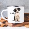Auf dem Bild ist das Produkt: Campingbecher Emaille Hund Australian Shepherd mit Wunschname Emaille Tasse personalisiertes Geschenk zum Preis von €18.9 abgebildet.