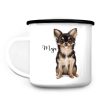 Campingbecher Emaille Hund Chihuahua mit Wunschname Emaille Tasse Auf dem Bild ist das Produkt: Campingbecher Emaille Hund Chihuahua mit Wunschname Emaille Tasse zum Preis von €18.9 abgebildet.