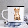 Campingbecher Emaille Hund Chihuahua mit Wunschname Emaille Tasse Auf dem Bild ist das Produkt: Campingbecher Emaille Hund Chihuahua mit Wunschname Emaille Tasse zum Preis von €18.9 abgebildet.