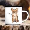 Campingbecher Emaille Hund Chihuahua mit Wunschname Emaille Tasse Auf dem Bild ist das Produkt: Campingbecher Emaille Hund Chihuahua mit Wunschname Emaille Tasse zum Preis von €18.9 abgebildet.