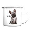 Auf dem Bild ist das Produkt: Campingbecher Emaille Hund Französische Bulldogge Wunschname Emaille Tasse personalisiertes Geschenk zum Preis von €18.9 abgebildet.