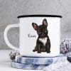 Auf dem Bild ist das Produkt: Campingbecher Emaille Hund Französische Bulldogge Wunschname Emaille Tasse personalisiertes Geschenk zum Preis von €18.9 abgebildet.
