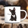 Auf dem Bild ist das Produkt: Campingbecher Emaille Hund Französische Bulldogge Wunschname Emaille Tasse personalisiertes Geschenk zum Preis von €18.9 abgebildet.