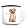 Auf dem Bild ist das Produkt: Campingbecher Emaille Hund Golden Retriever mit Wunschname Tasse zum Preis von €18.9 abgebildet.
