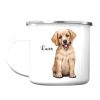 Auf dem Bild ist das Produkt: Campingbecher Emaille Hund Golden Retriever mit Wunschname Tasse zum Preis von €18.9 abgebildet.