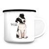 Auf dem Bild ist das Produkt: Campingbecher Emaille Hund Jack Russel Terrier mit Wunschname Emaille Tasse personalisiertes Geschenk zum Preis von €18.9 abgebildet.