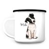 Auf dem Bild ist das Produkt: Campingbecher Emaille Hund Jack Russel Terrier mit Wunschname Emaille Tasse personalisiertes Geschenk zum Preis von €18.9 abgebildet.