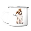 Auf dem Bild ist das Produkt: Campingbecher Emaille Hund Jack Russel Terrier mit Wunschname Emaille Tasse personalisiertes Geschenk zum Preis von €18.9 abgebildet.