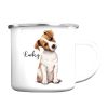 Auf dem Bild ist das Produkt: Campingbecher Emaille Hund Jack Russel Terrier mit Wunschname Emaille Tasse personalisiertes Geschenk zum Preis von €18.9 abgebildet.