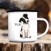 Auf dem Bild ist das Produkt: Campingbecher Emaille Hund Jack Russel Terrier mit Wunschname Emaille Tasse personalisiertes Geschenk zum Preis von €18.9 abgebildet.