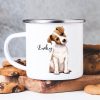 Auf dem Bild ist das Produkt: Campingbecher Emaille Hund Jack Russel Terrier mit Wunschname Emaille Tasse personalisiertes Geschenk zum Preis von €18.9 abgebildet.