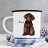 Auf dem Bild ist das Produkt: Campingbecher Emaille Hund Labrador mit Wunschname Emaille Tasse personalisiertes Geschenk zum Preis von €0 abgebildet.