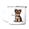 Auf dem Bild ist das Produkt: Campingbecher Emaille Hund Yorkshire Terrier mit Wunschname Emaille Tasse personalisiertes Geschenk zum Preis von €18.9 abgebildet.