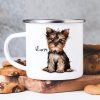 Auf dem Bild ist das Produkt: Campingbecher Emaille Hund Yorkshire Terrier mit Wunschname Emaille Tasse personalisiertes Geschenk zum Preis von €18.9 abgebildet.