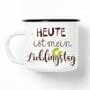 Auf dem Bild ist das Produkt: Campingbecher Emaille Kindertasse Tasse Frosch Heute ist mein Lieblingstag zum Preis von €17.90 abgebildet.