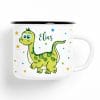 Campingbecher Emaille süßer Dino personalisiert mit Wunschnamen, Geschenk zum Geburtstag Auf dem Bild ist das Produkt: Campingbecher Emaille süßer Dino personalisiert mit Wunschnamen, Geschenk zum Geburtstag zum Preis von €18.90 abgebildet.