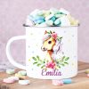 Auf dem Bild ist das Produkt: Campingbecher Emaille Tasse Pferd personalisiert Wunschname Geschenk 300 ml weiß zum Preis von €18.9 abgebildet.