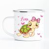 Campingbecher Schildkröte Schildkrötchen personalisiert mit Wunschname Emaille, Geschenk Geburtstag Mädchen Auf dem Bild ist das Produkt: Campingbecher Schildkröte Schildkrötchen personalisiert mit Wunschname Emaille, Geschenk Geburtstag Mädchen zum Preis von €17.90 abgebildet.