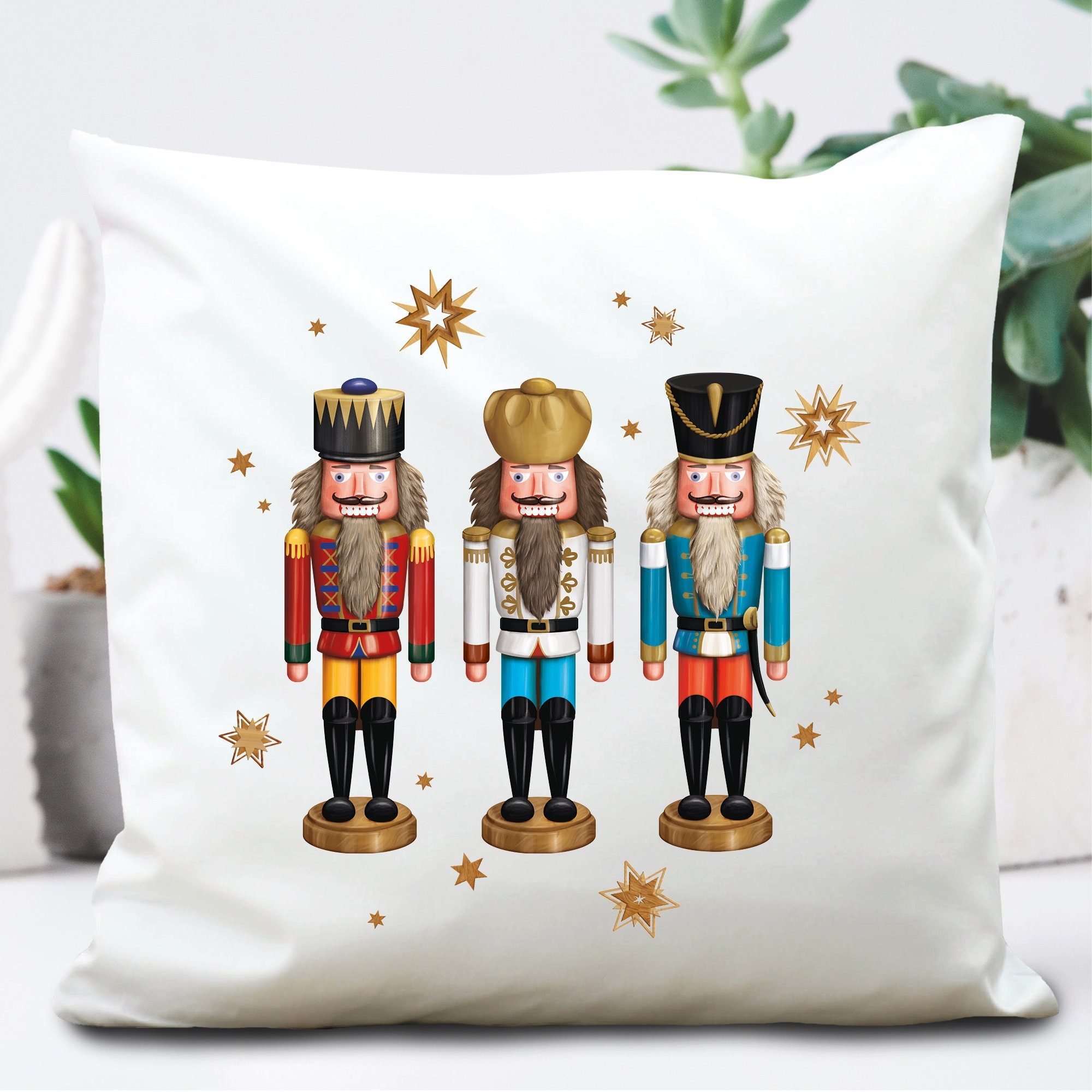 Deko Kissen Weihnachten Nussknacker Sterne in Holzoptik Weihnachtsdeko Weihnachtsdekoration
