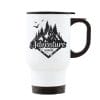Auf dem Bild ist das Produkt: Edelstahl Thermobecher bedruckt Wald und Berge Adventure awaits Geschenk Geburtstag To Go Becher zum Preis von €21.9 abgebildet.
