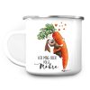 Auf dem Bild ist das Produkt: Emaille Campingbecher Hase Ich mag dich volle Möhre Geschenk Geburtstag Kaffeebecher bedruckt zum Preis von €18.90 abgebildet.