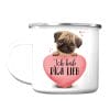 Auf dem Bild ist das Produkt: Emaille Campingbecher Hund Mops Ich hab dich lieb Geschenk Geburtstag zum Preis von €18.9 abgebildet.