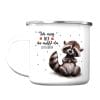 Auf dem Bild ist das Produkt: Emaille Campingbecher Waschbär Ich mag dich Da musst du jetzt durch Kaffeebecher Kindertasse Valentinstag zum Preis von €18.9 abgebildet.
