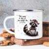 Auf dem Bild ist das Produkt: Emaille Campingbecher Waschbär Ich mag dich Da musst du jetzt durch Kaffeebecher Kindertasse Valentinstag zum Preis von €18.9 abgebildet.