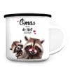 Auf dem Bild ist das Produkt: Emaille Campingbecher Waschbär Omas machen die Welt besser Kaffeetasse Geschenk Muttertag Großmutter, Weihnachtsgeschenk zum Preis von €17.9 abgebildet.